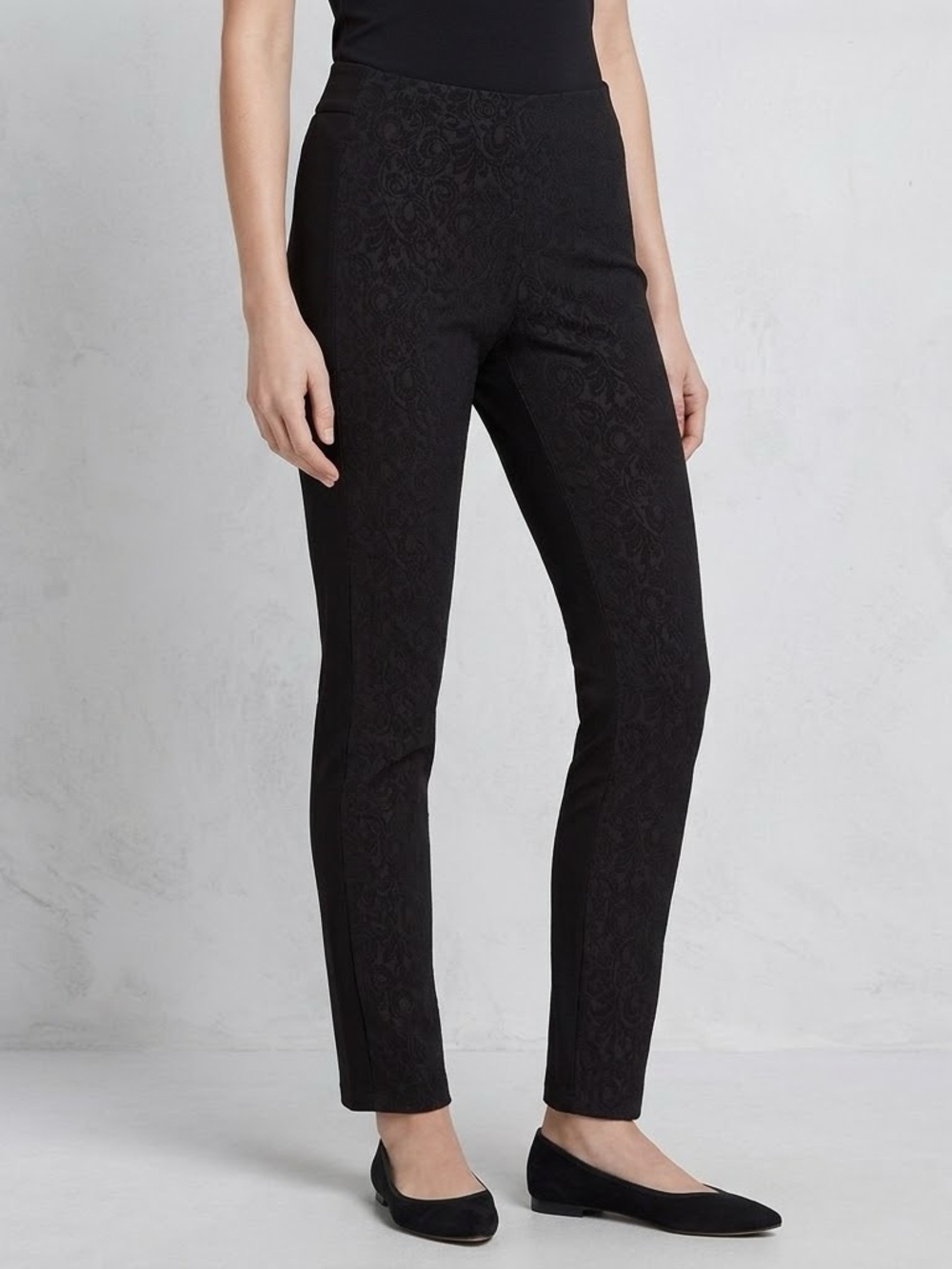 White House Black Market Black Tonal Jacquard Front Ponte Slim Skinny Pants 4